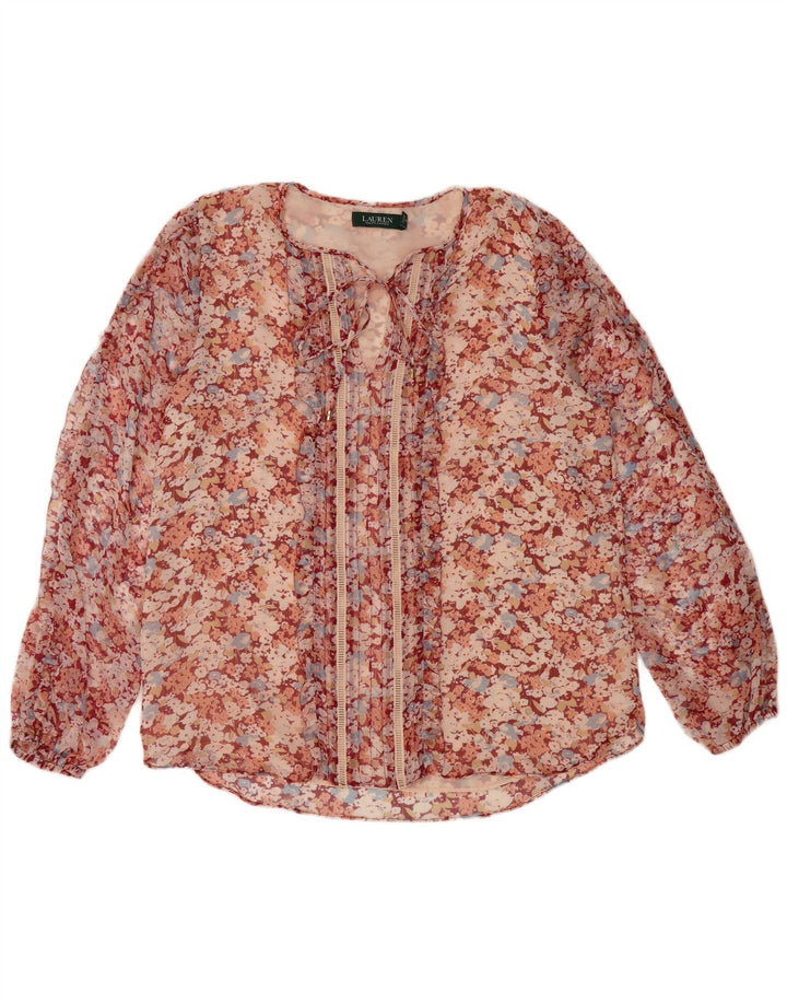 Bluză cu bluză transparentă pentru femei Ralph Lauren UK 16 Poliester floral, roșu, mare
