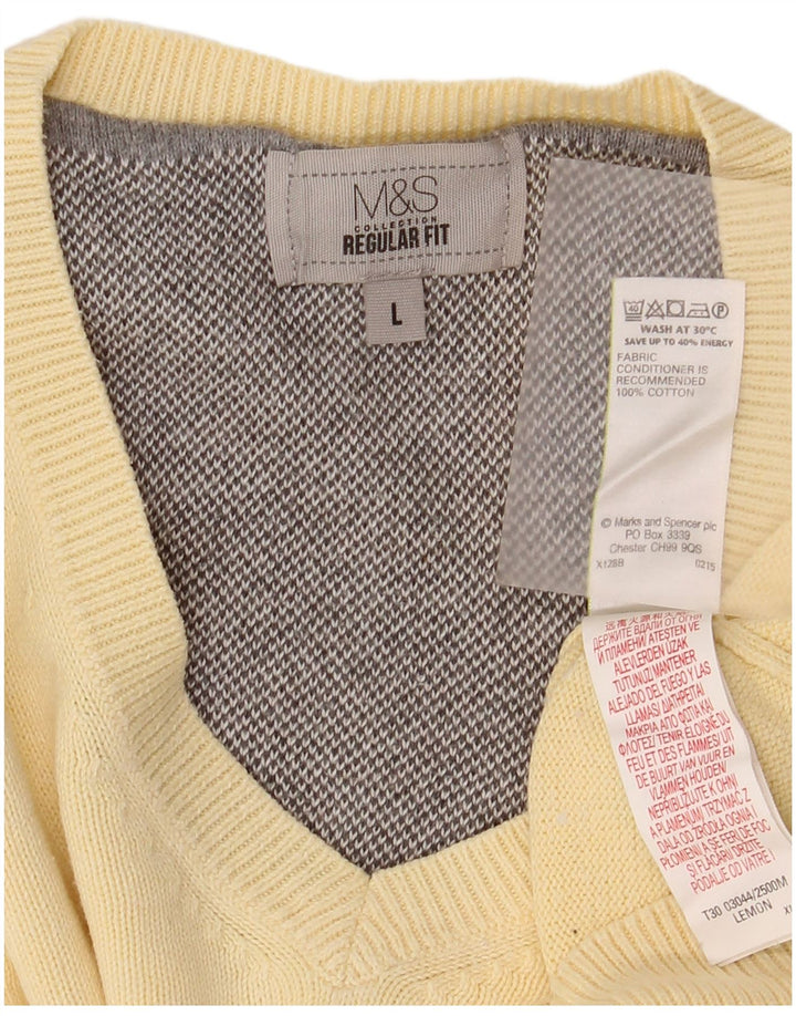 MARKS & SPENCER Pulover cu decolteu în V pentru bărbați, bumbac mare, bej