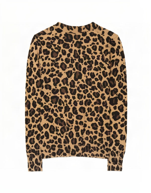 Pulover cardigan pentru femei Gap UK 10 mic maro bumbac cu imprimeu animal