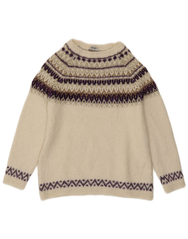 Pulover pentru femei Liu Jo cu gât de barcă UK 14 Medium White Fair Isle