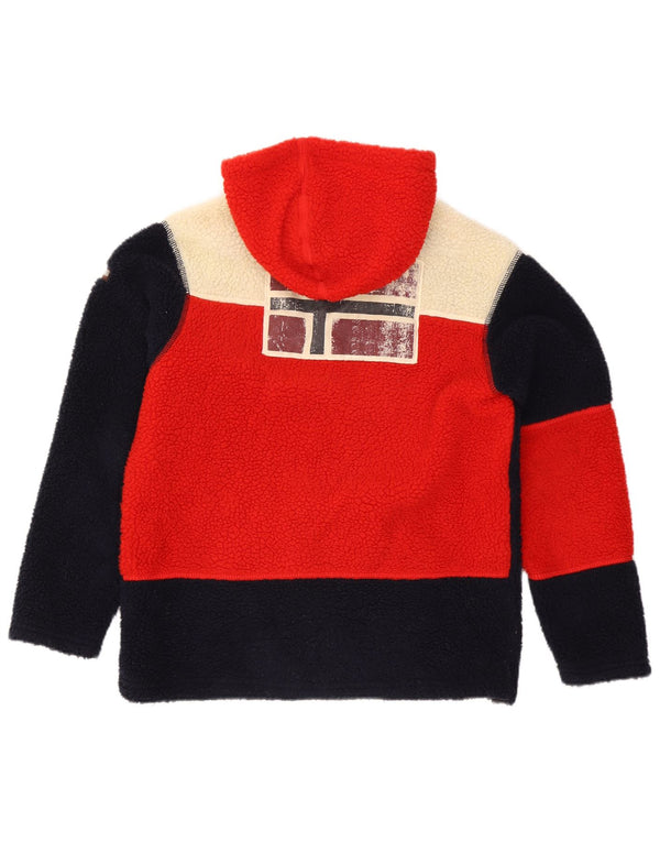 Napapijri Mens Hooded Fleece Jacket UK 34 XS Black Colourblock Polyester