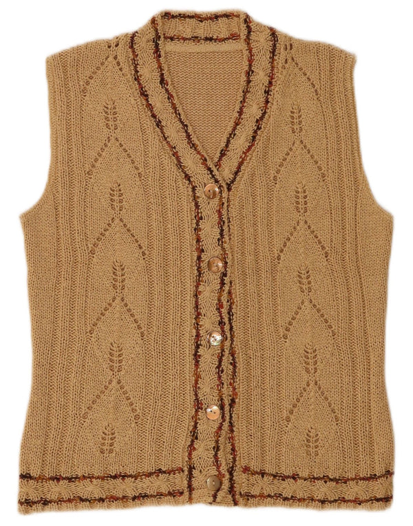 Vintage Womens Sleeveless Cardigan Sweater UK 12 Medium Brown
