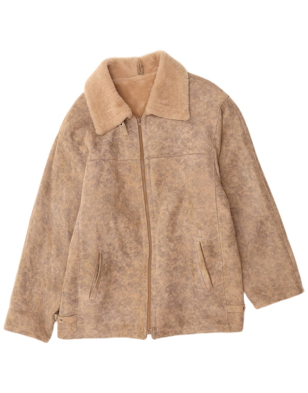 Vintage Mens Shearling Jacket UK 42 XL Beige Flecked