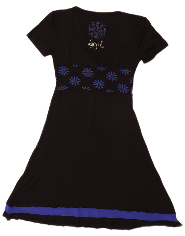 Rochie grafică A-Line Desigual pentru femei UK 10 Small Black Floral Viscose