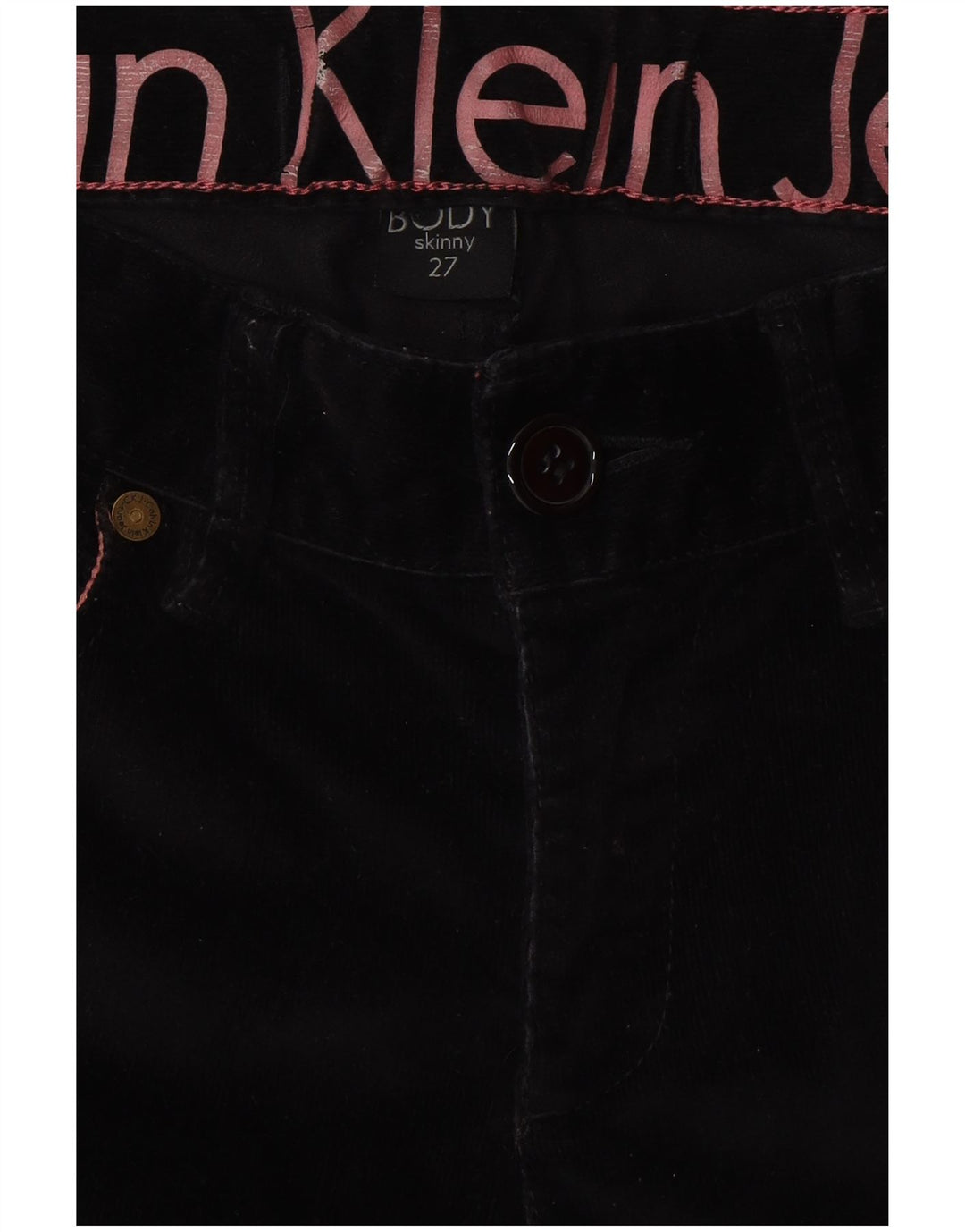 CALVIN KLEIN Pantaloni skinny din velur pentru femei L27 L32 bumbac negru