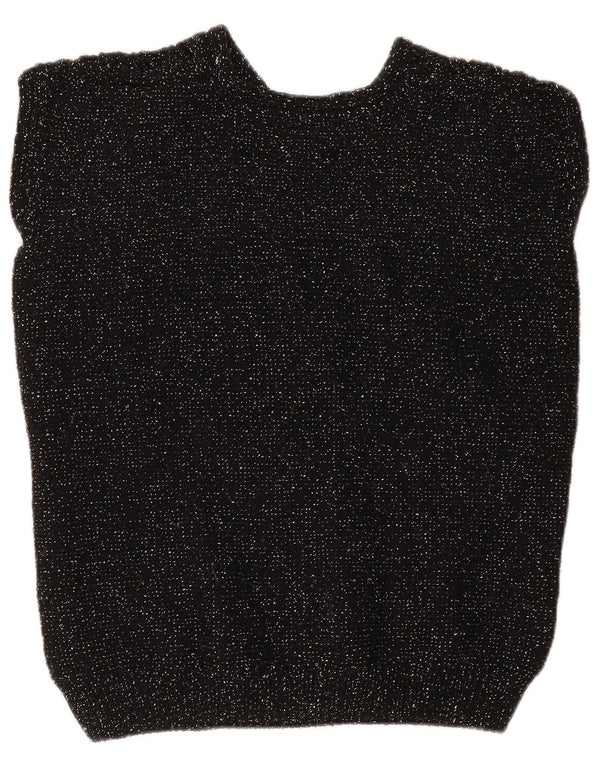 Vintage Womens Vest Tank Top UK 12 Medium Black Flecked