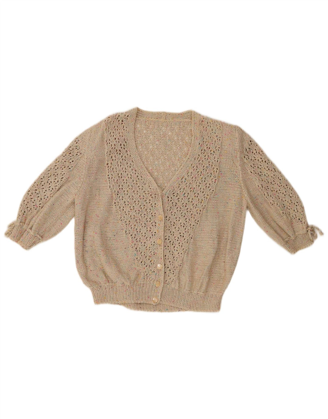 VINTAGE Pulover cardigan cu mâneci 3/4 pentru femei UK 12 Medium Bej cu pete