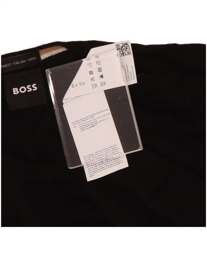 Pulover Hugo Boss pentru bărbați cu gât crew pulover din lână neagră medie