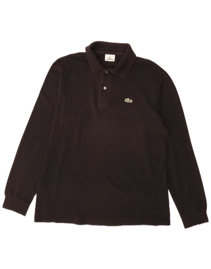 Tricou polo Lacoste pentru bărbați, cu mânecă lungă, cu formă normală, mărimea 4, bumbac mediu negru