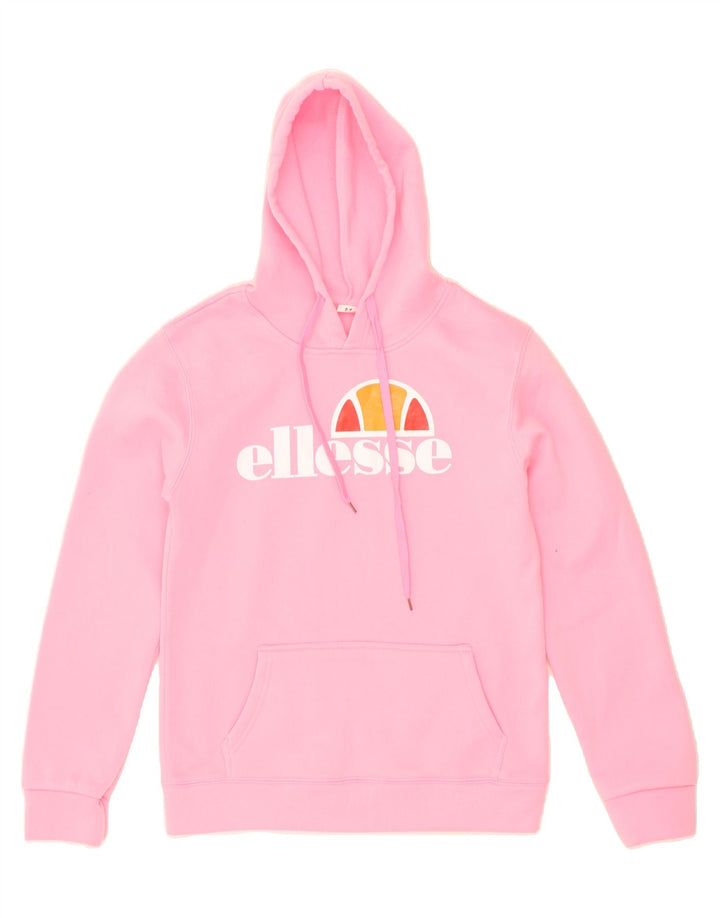 ELLESSE Womens Graphic Hoodie Jumper UK 14 Medium Pink Vintage Ellesse and Second-Hand Ellesse from Messina Hembry 
