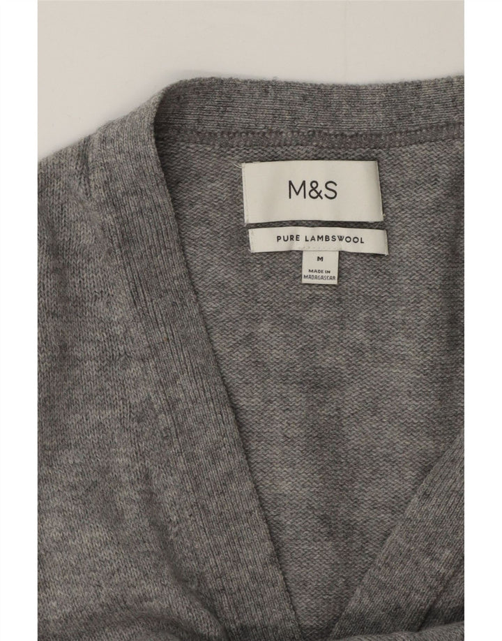 MARKS & SPENCER Pulover cardigan pentru bărbați, lână de miel, gri mediu