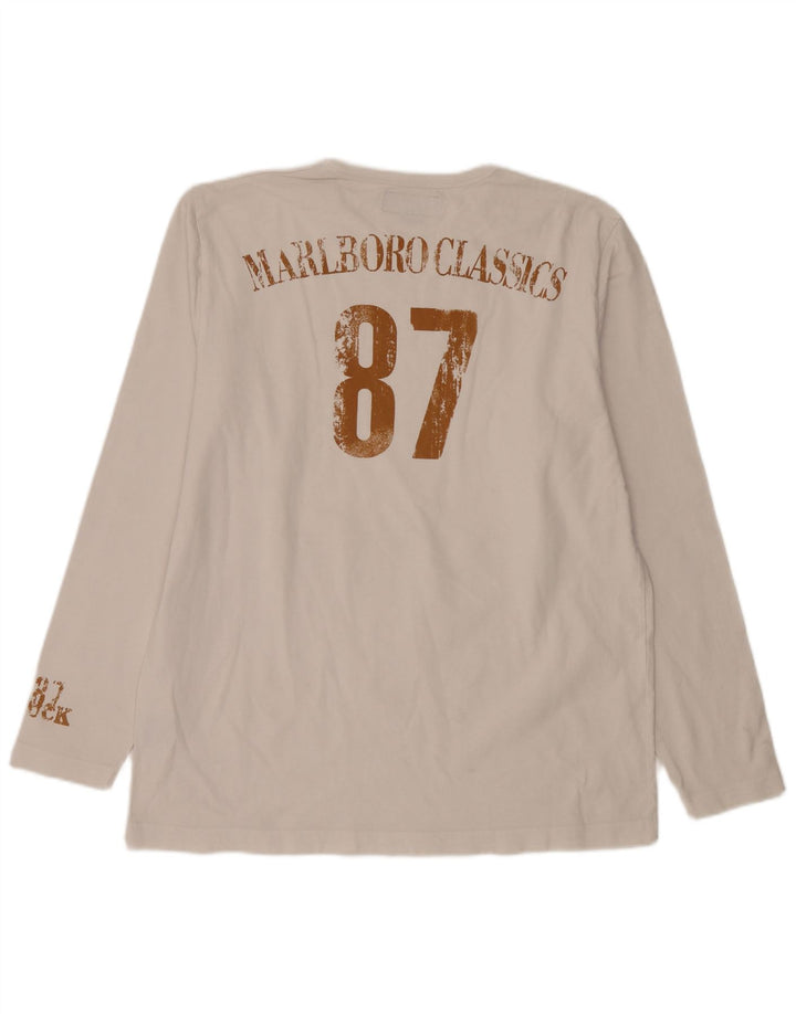 Marlboro Classics pentru bărbați, top grafic cu mânecă lungă, bumbac alb XL