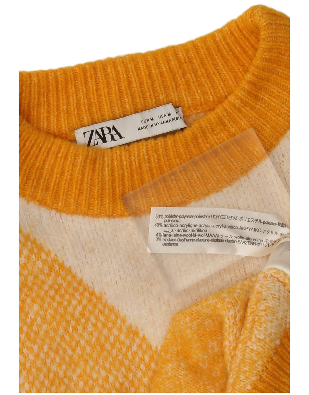 Pulover pentru femei Zara, cu gâtul turn, UK 14 Medium Yellow Argyle/Diamond