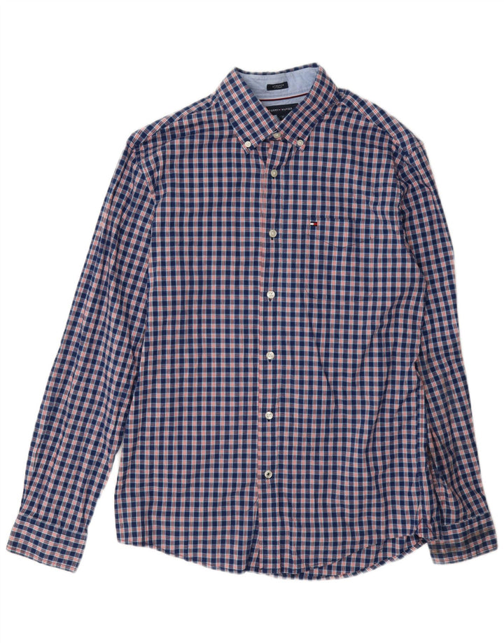 Cămașă pentru bărbați Tommy Hilfiger, bumbac cu carouri medie bleumarin