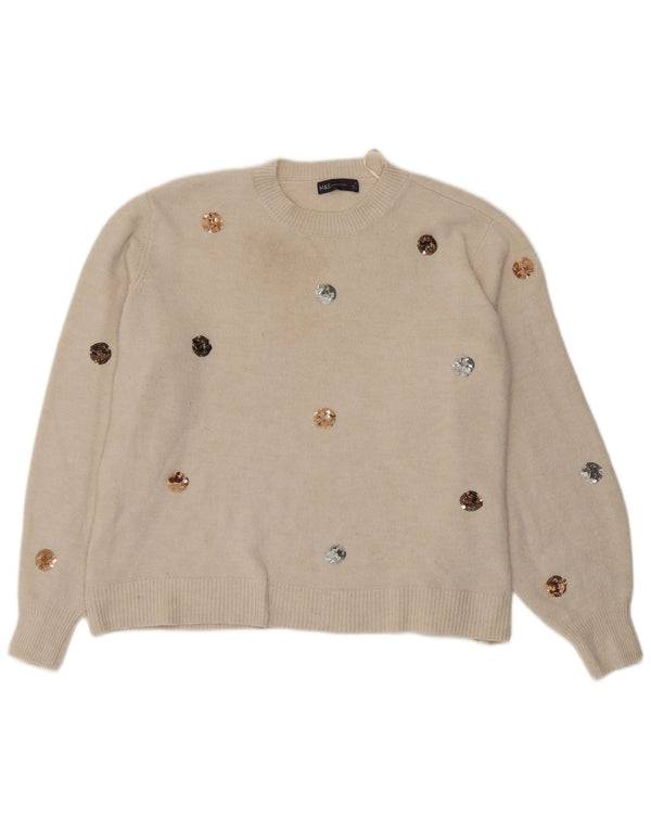 Pulover pentru femei Marks & Spencer cu decolteu rotund, UK 18 XL, cu pete alb