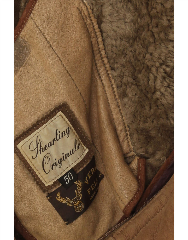 Jachetă vintage pentru bărbați din shearling IT 50 mare, maro, din shearling