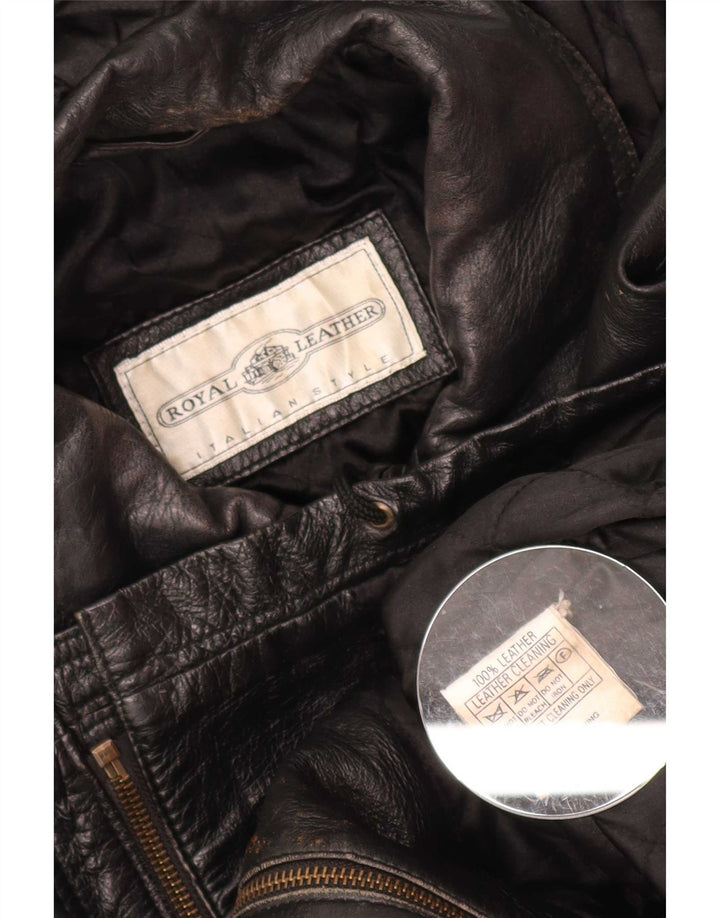 Jachetă de piele supradimensionată pentru femei cu glugă de epocă IT 44 Medium Black