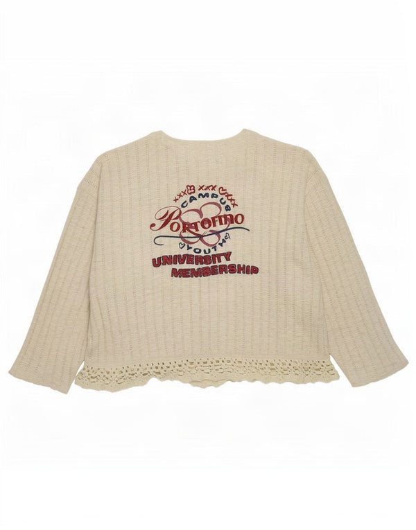 Pulover cardigan grafic supradimensionat pentru fete Portofino 9-10 ani bumbac alb