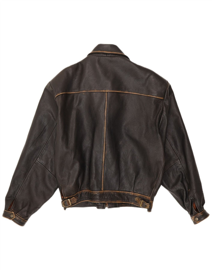 Jachetă Bomber din piele vintage pentru bărbați, cu tăiere largi, UK 38, piele medie neagră