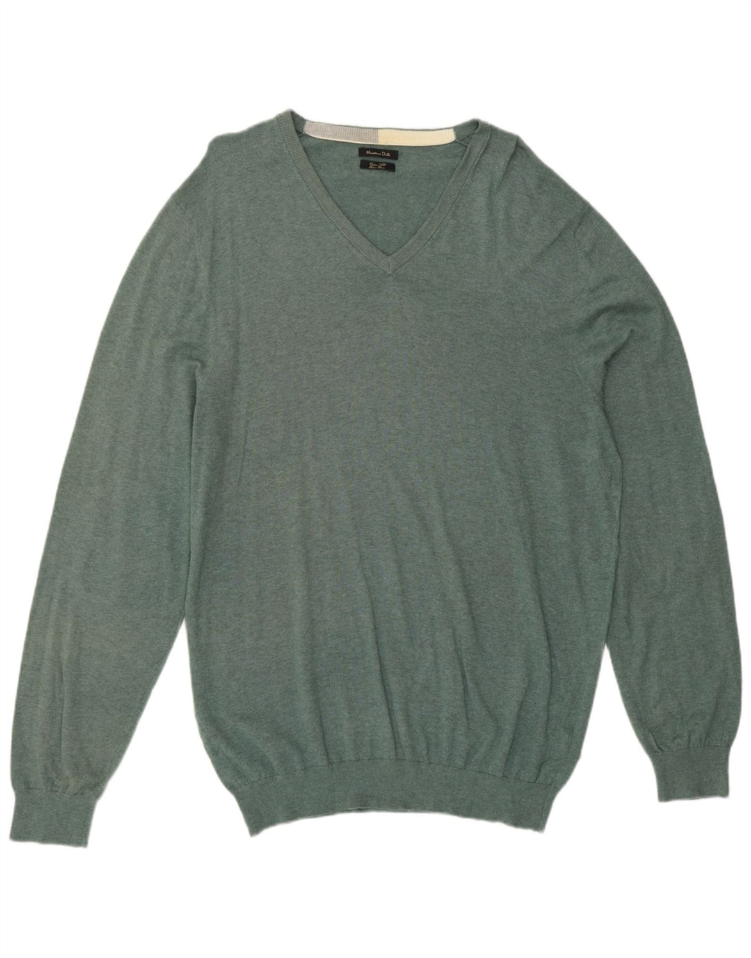 MASSIMO DUTTI Pulover cu decolteu în V pentru bărbați, bumbac verde 2XL