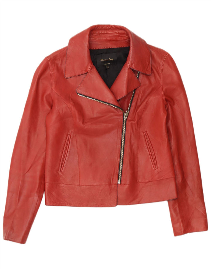 Jachetă motociclist din piele pentru bărbați Massimo Dutti UK 36 Piele roșie mică