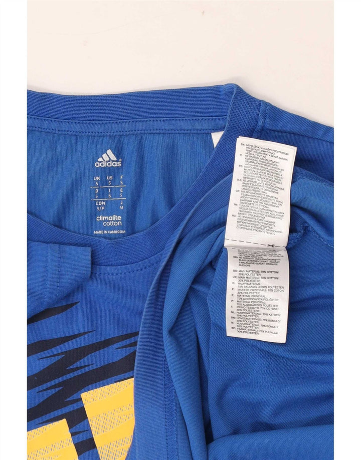 Tricou cu grafic Climalite Adidas pentru bărbați Top mic, albastru, bumbac