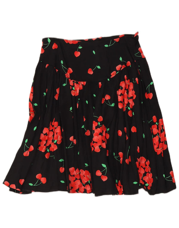 Fustă A-Line Vintage pentru femei cu talie înaltă IT 46 Large W29 Negru Floral Viscose