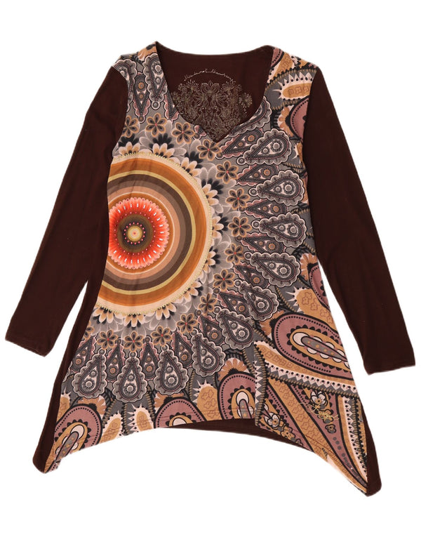 Top cu tunică asimetrică cu mânecă lungă pentru femei Desigual UK 14 mare maro floral