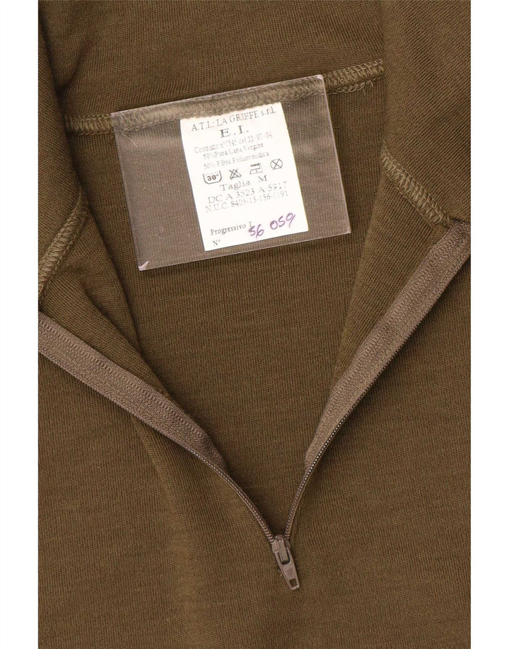 Pulover vintage pentru bărbați, cu fermoar și gât, poliamidă kaki mediu
