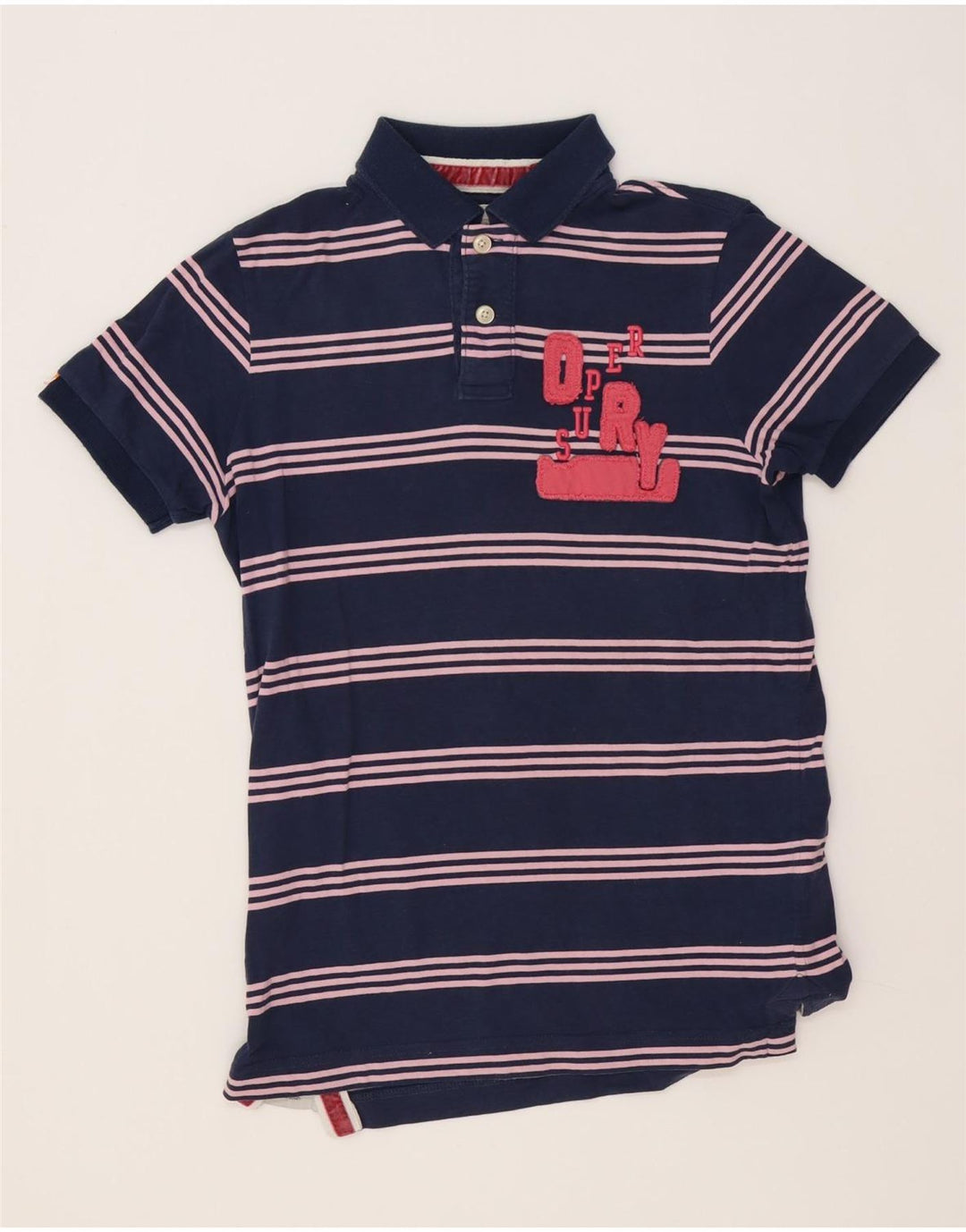 Cămașă polo cu grafică pentru bărbați Superdry, bumbac cu dungi albastru bleumarin mediu