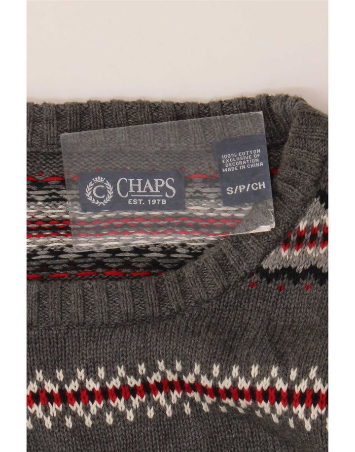 Pulover Chaps pentru bărbați, cu gât de barcă, mic, gri din bumbac Fair Isle