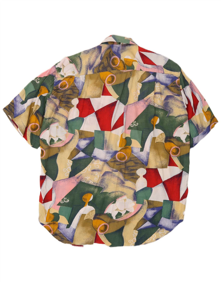 Cămașă Vintage pentru bărbați cu mânecă scurtă, medie, multicoloră, geometrică