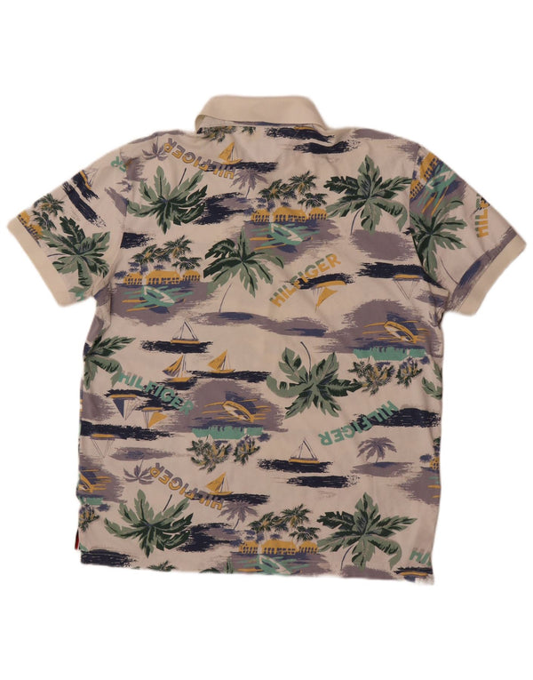 Cămașă polo cu grafică Tommy Hilfiger pentru bărbați, XL, din bumbac alb hawaian