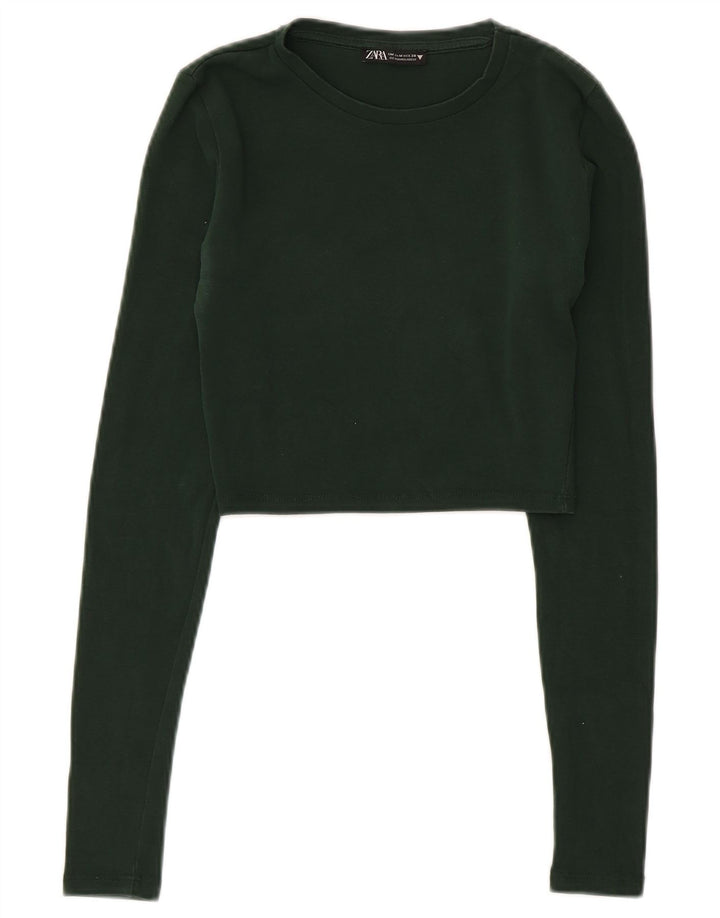 Crop Top cu mânecă lungă pentru femei Zara UK 12 Medium Green