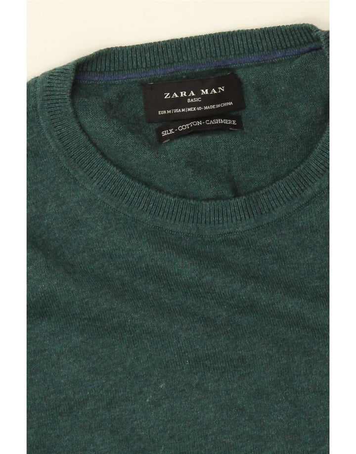 Pulover pentru bărbați Zara, cu decolteu, verde mediu, mătase