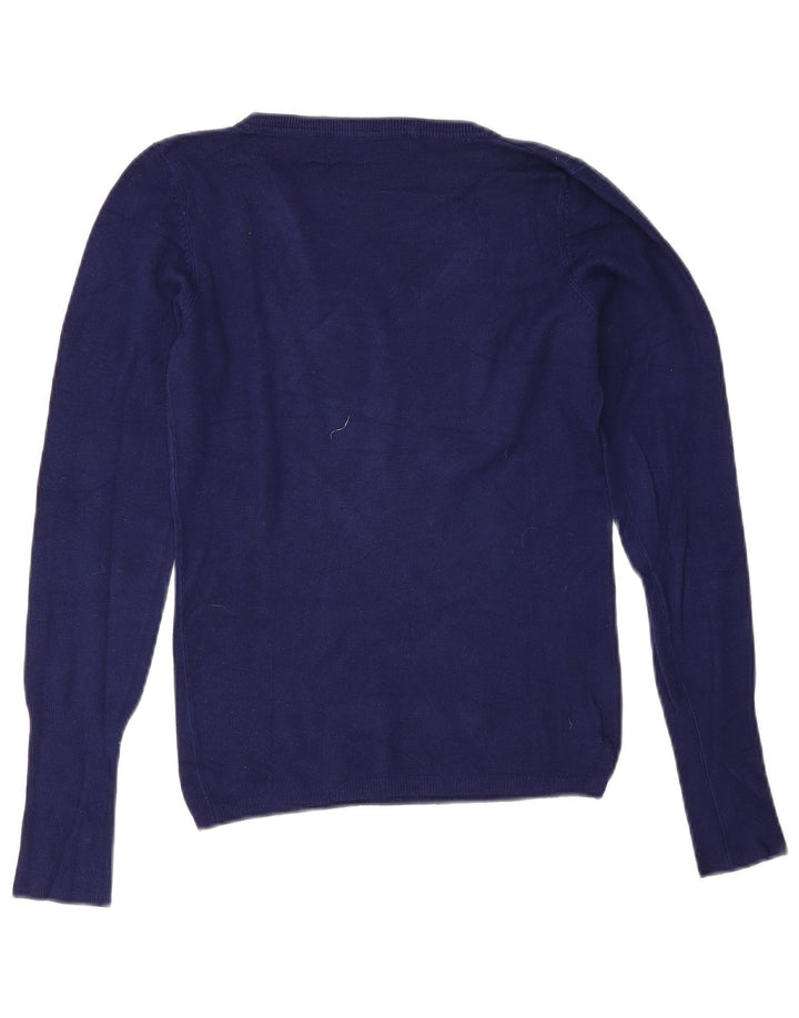 Pulover cu decolteu în V Zara pentru femei UK 12 Medium Bleumarin Rayon
