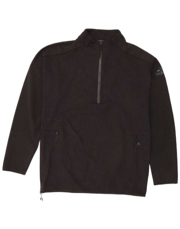 Adidas Mens Zip Neck Pullover Tracksuit Top Large Black Polyester