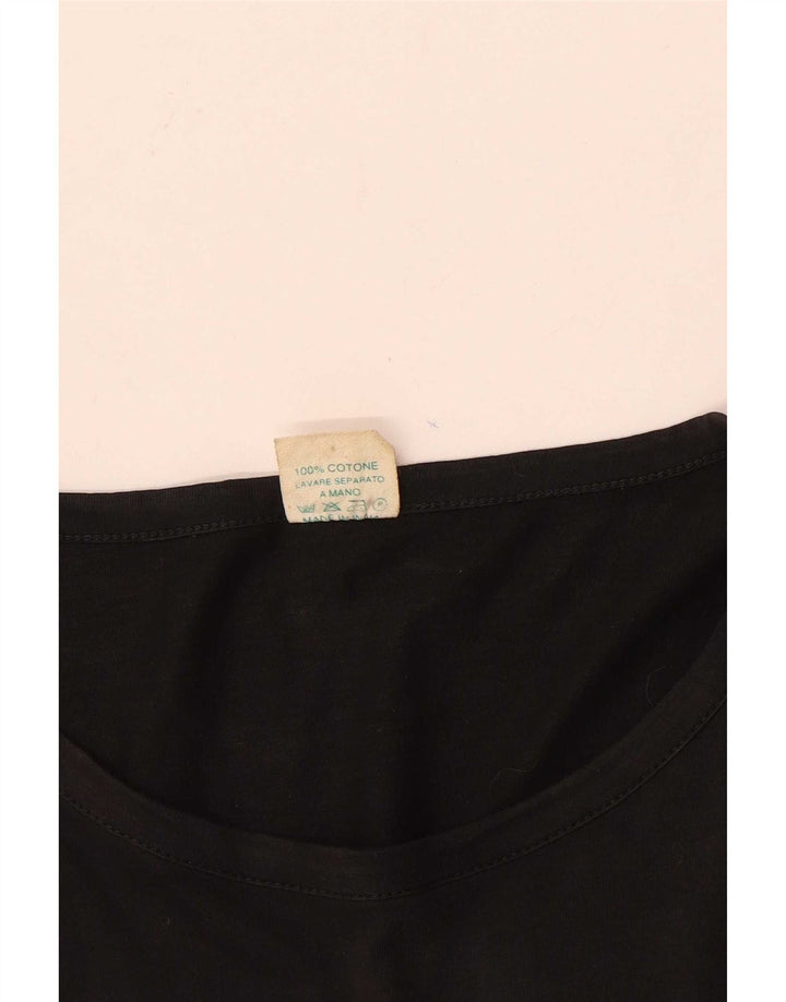 Top grafic pentru femei vintage cu mâneci 3/4 UK 14 bumbac mediu negru