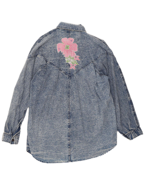 Cămașă din denim cu grafică pentru femei VINTAGE UK 18 XL Albastru Floral