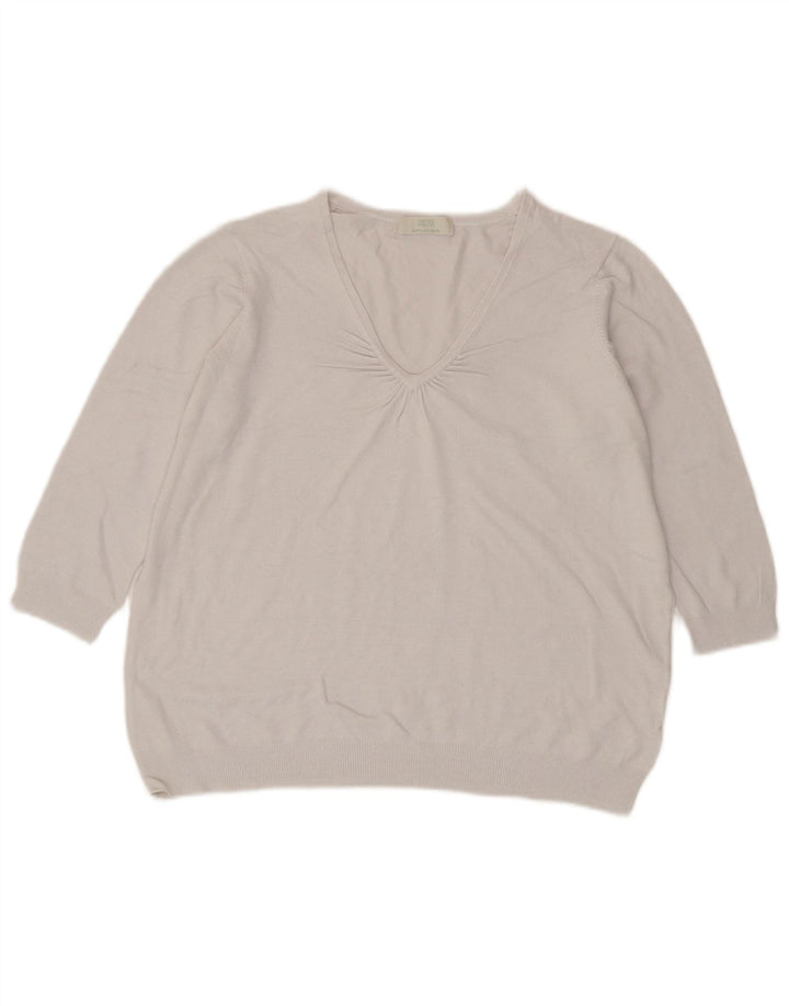 Pulover pentru femei Marks & Spencer, cu mâneci 3/4, cu decolteu în V, alb mediu, UK 14