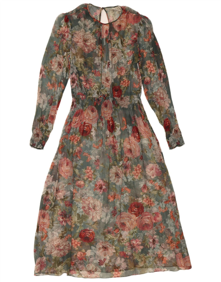 Rochie maxi cu mânecă lungă pentru femei VINTAGE UK 12 Medium Multicolor Floral