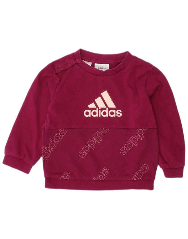 Pulover cu grafic pentru fete ADIDAS 9-12 luni, bumbac burgundă