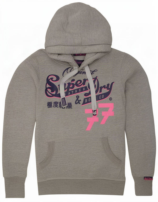 Superdry Womens Graphic Hoodie Jumper UK 6 XS Grey Cotton