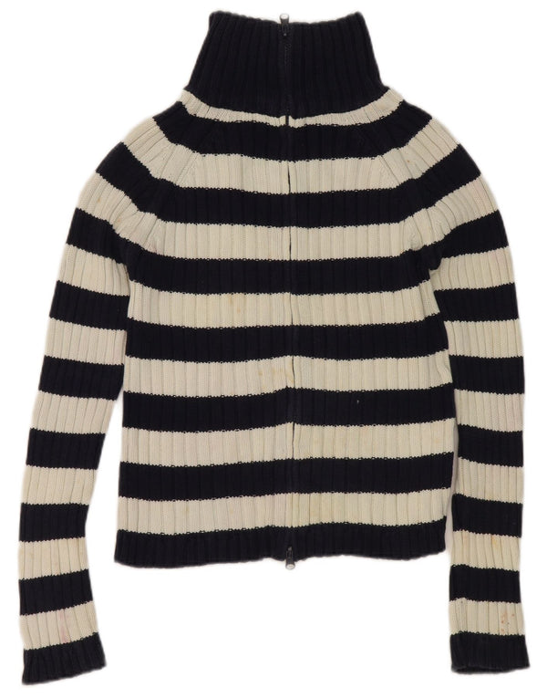 Pulover cardigan pentru femei Zara UK 14 mare, albastru bleumarin, bumbac cu dungi