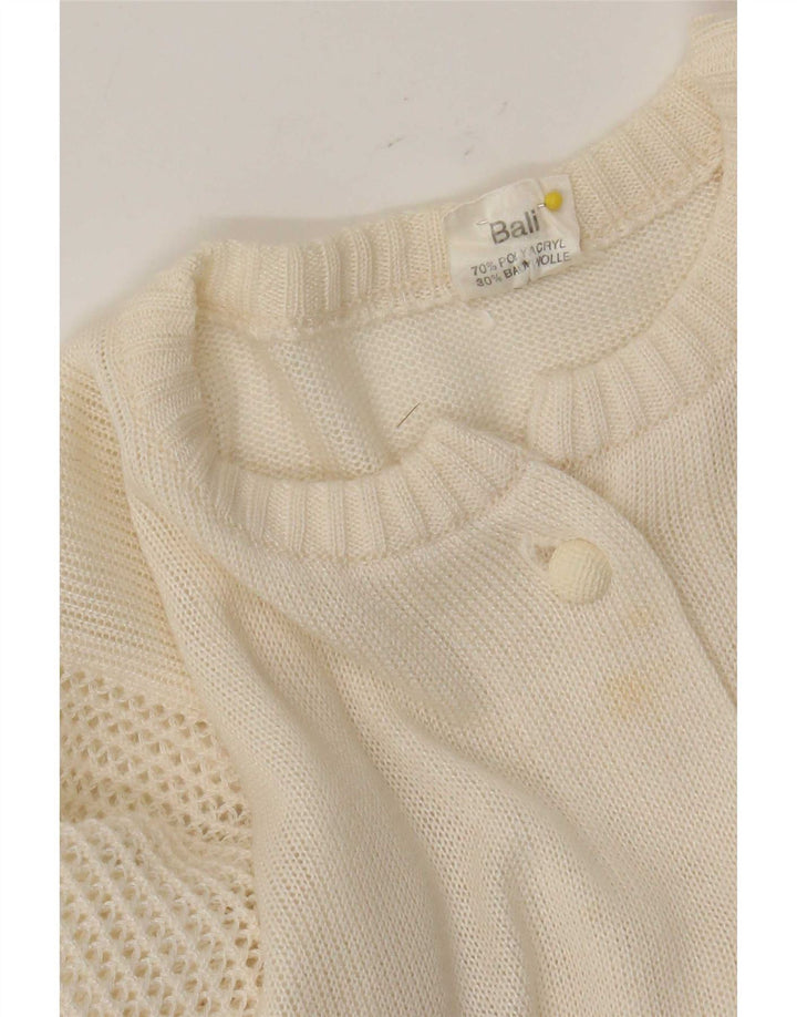 Pulover vintage cardigan pentru femei IT 46 mare poliacrilic alb