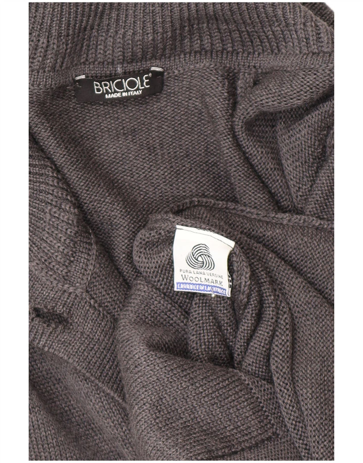 Pulover cardigan cu paragate pentru femei UK 14 Lână virgină gri mediu