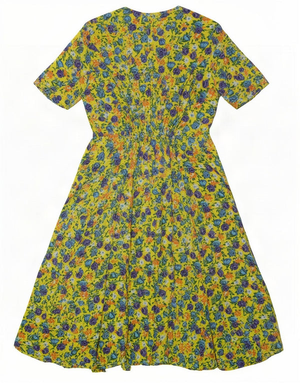 Rochie A-Line obișnuită pentru femei de epocă UK 12 Medium Galben Floral Retro