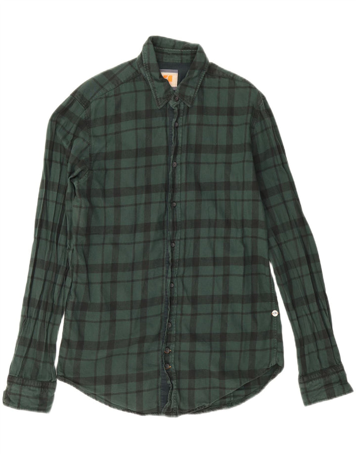 Cămașă de flanel pentru bărbați Hugo Boss, bumbac verde mediu cu carouri