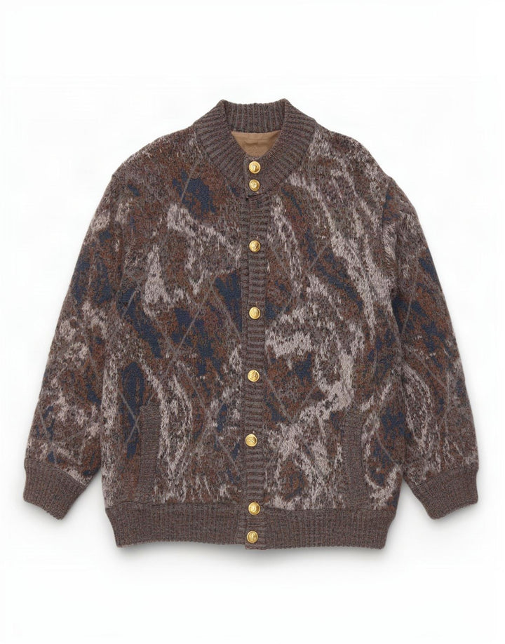Jachetă Bomber Vintage pentru bărbați din tricot UK 36 Small Gri Argyle/Diamond Wool