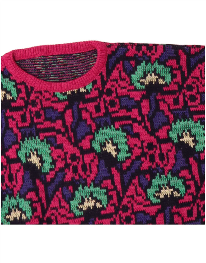 Pulover VINTAGE pentru femei cu model abstract, cu gâtul turn, pulover UK 16 mare, roz